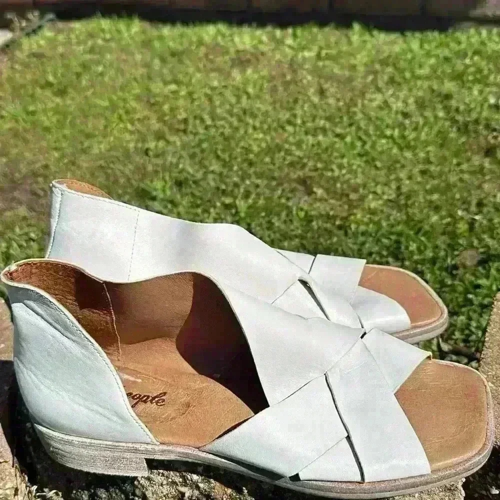 NWOT FREE PEOPLE women’s Sun Valley open toe stacked heel white Sandal sz EU 40 - Picture 10 of 12